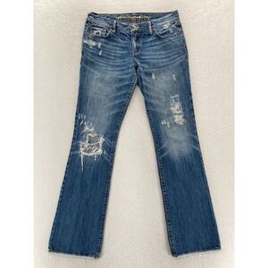 RUEHL 925 Jeans Women's 27x33 Slim Fit Bootcut Medium Blue Denim Distressed Pant